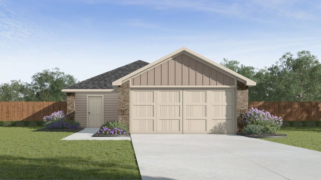 Front exterior of a new home in Lantana, Lockhart, TX, highlighting curb appeal (Image 1). Front exterior of a new home in Lantana, Lockhart, TX, highlighting curb appeal (Image 1).