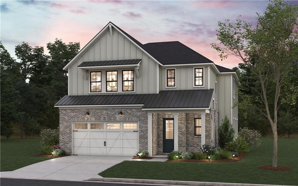 Front exterior of a new home in Villages at Sharon Springs, Cumming, GA, highlighting curb appeal (Image 5). Front exterior of a new home in Villages at Sharon Springs, Cumming, GA, highlighting curb appeal (Image 5).