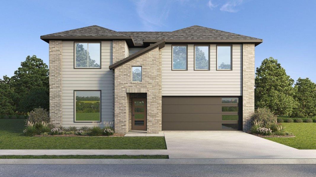 Front exterior of a new home in The Preserve at Forum, Grand Prairie, TX, highlighting curb appeal (Image 1). Front exterior of a new home in The Preserve at Forum, Grand Prairie, TX, highlighting curb appeal (Image 1).