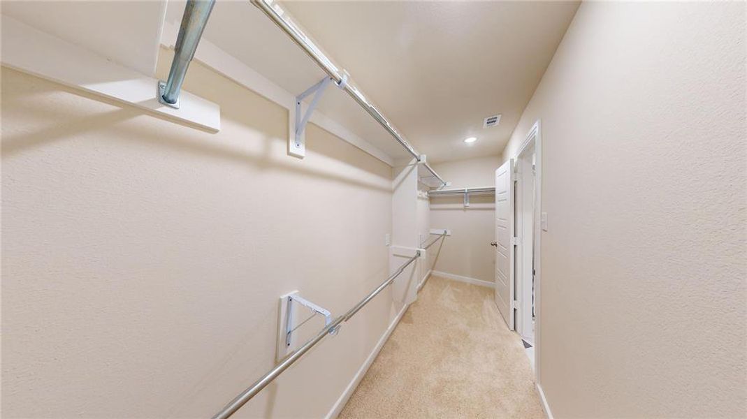 Walk in closet with light carpet