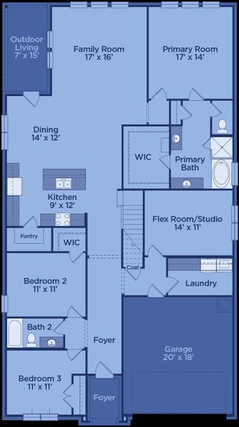 2D floor plan layout for the Colorado Executive by UnionMain Homes in Wildflower Ranch, Justin, TX (Image 5).