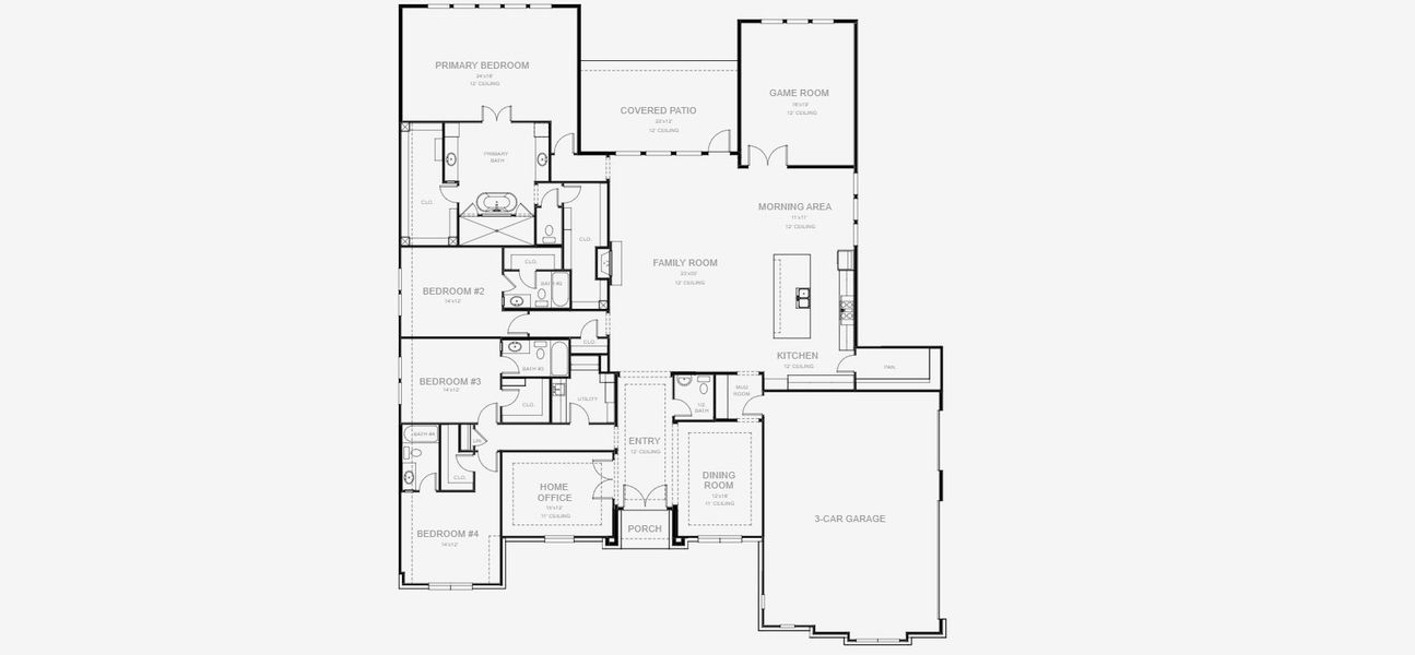 2D floor plan layout for the 4044A by Perry Homes in Creek of Driftwood, Driftwood, TX (Image 3).