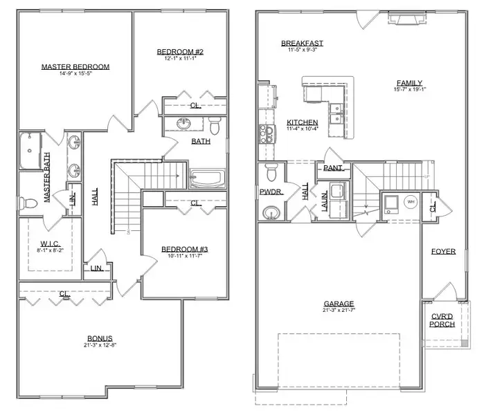 2D floor plan layout for the The Calloway by Smithbilt Homes in Honey Oaks, Corryton, TN (Image 2).