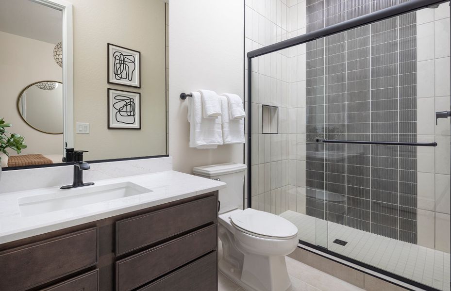 Secondary bathroom perfect for guests in Prato new construction at Jorde Farms in Queen Creek, AZ Secondary bathroom perfect for guests in Prato new construction at Jorde Farms in Queen Creek, AZ