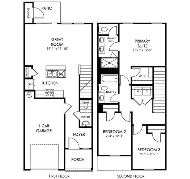2D floor plan layout of this home in Avalon Townes, Lyman, SC (Image 3).