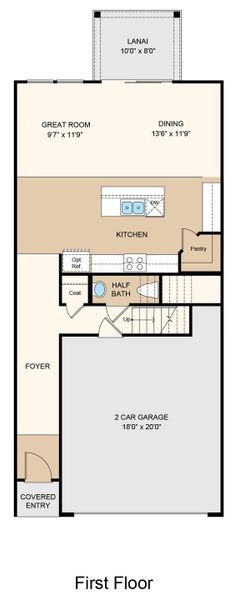 2D floor plan layout of this home in Cherry Elm at SilverLeaf, St. Augustine, FL (Image 2).