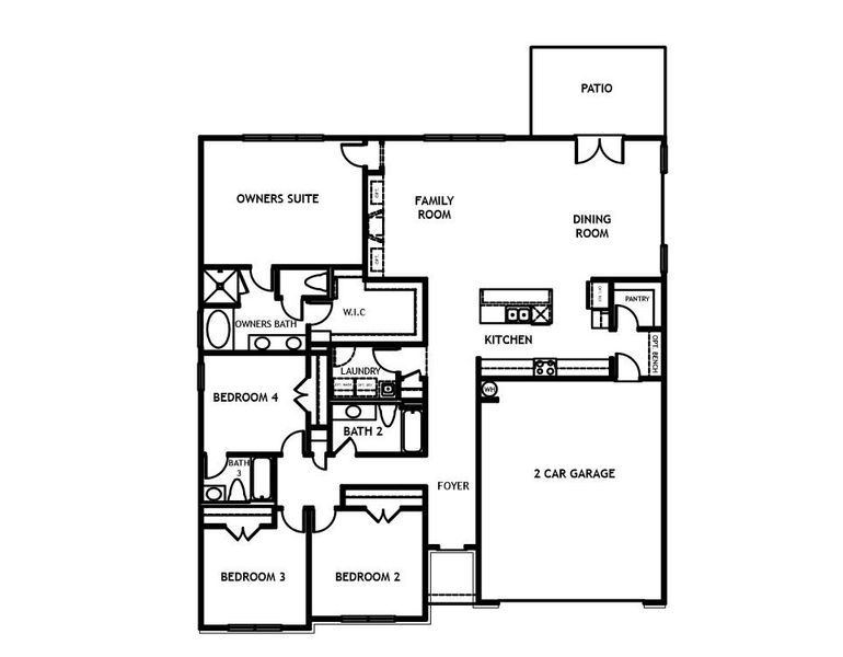 2D floor plan layout for the (GA)The Ellen | Front Entry by Reliant Homes in Fairview Chase, Covington, GA (Image 3).