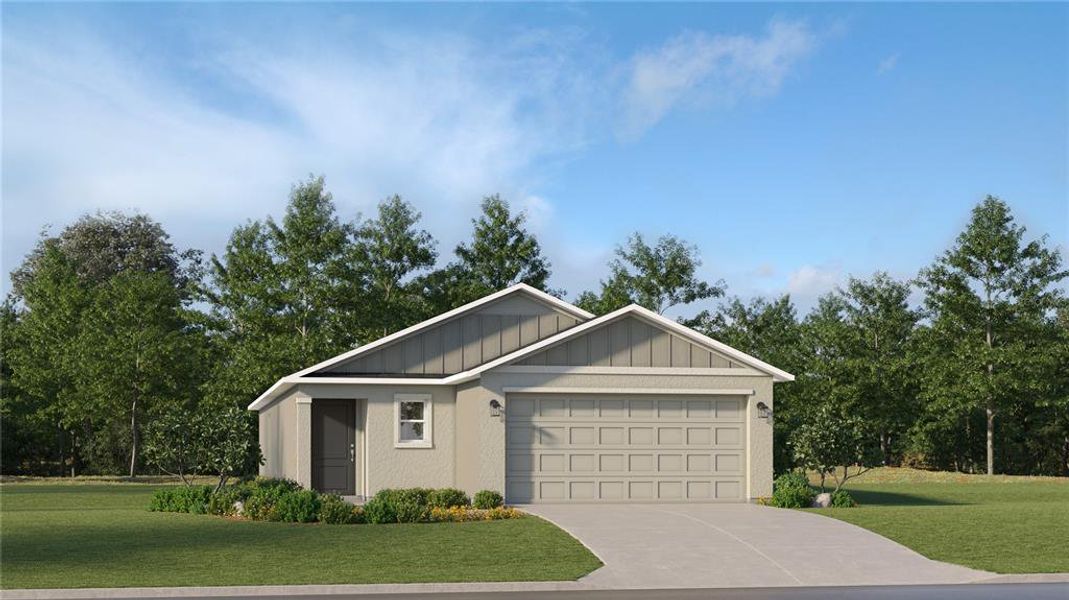 Front exterior of a new home in Marion Ranch: Marion Ranch 40's, Ocala, FL, highlighting curb appeal (Image 1).