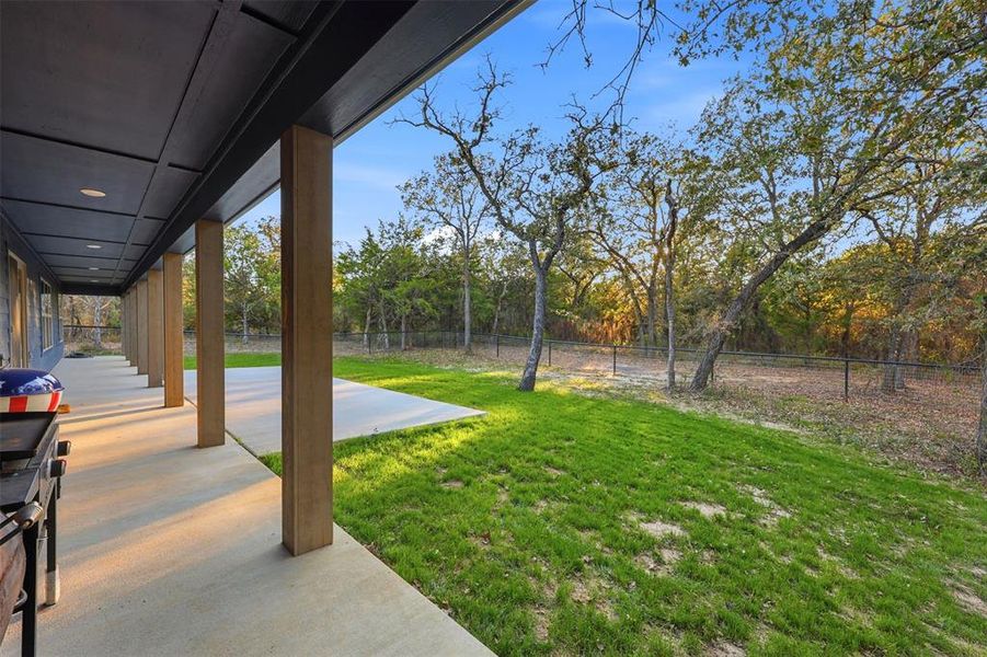 Covered porch entire length of back porch