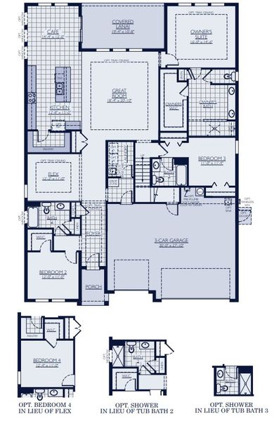 2D floor plan layout for the Charlotte II by William Ryan Homes in River Preserve Estates, Parrish, FL (Image 6).