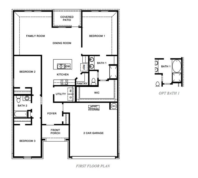 2D floor plan layout for the The Denton by D.R. Horton in Allen Farms, Lubbock, TX (Image 3).