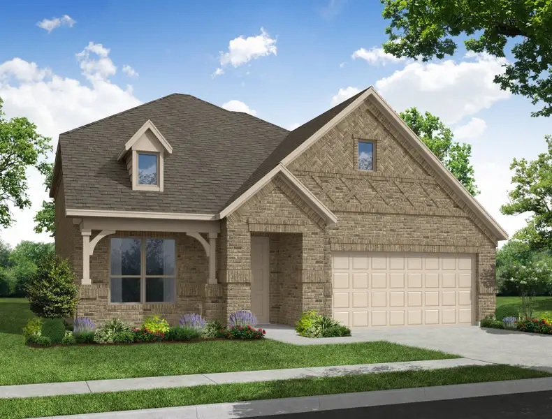 Representative exterior photo of a completed home built from the Stirling by Impression Homes in Timberbrook, Justin, TX (Image 6). Representative exterior photo of a completed home built from the Stirling by Impression Homes in Timberbrook, Justin, TX (Image 6).