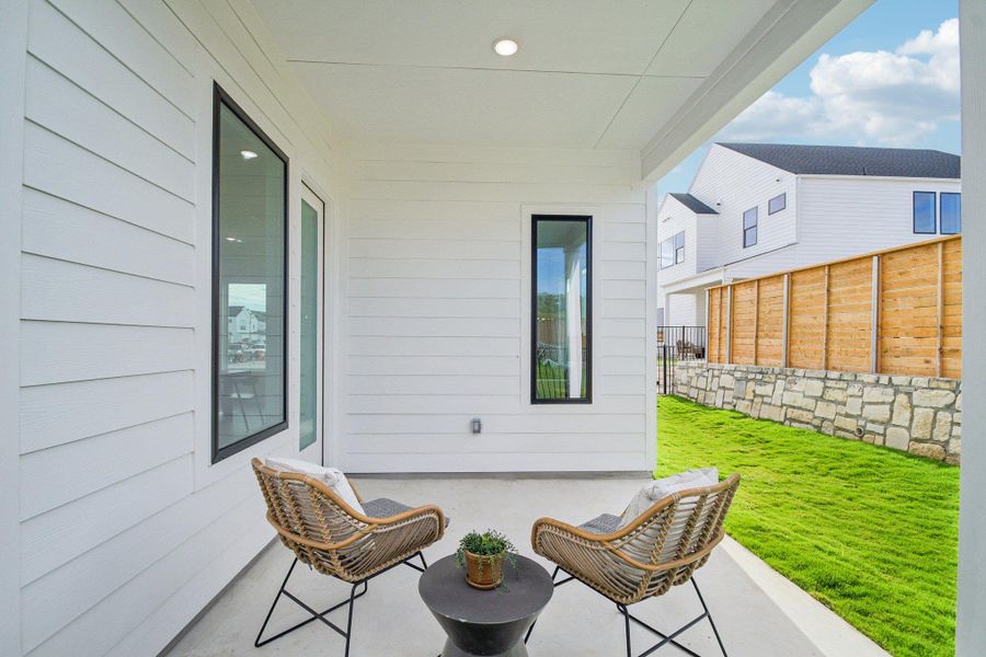 Exterior details and patio area of a home in Novel, Austin (Image 28).