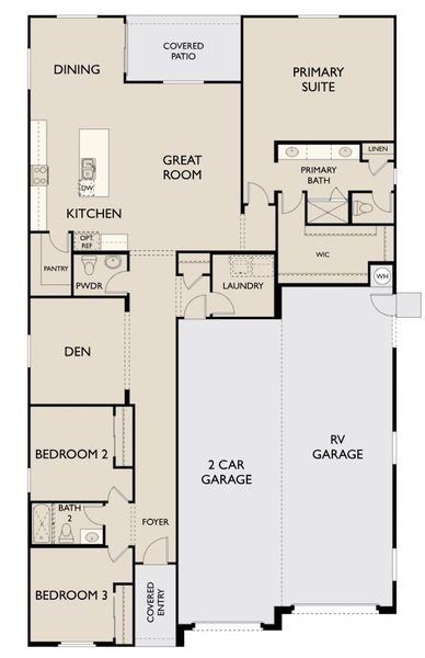 2D floor plan layout for the Ruby RV by Ashton Woods in Estates at Estrella Crossing, Phoenix, AZ (Image 1).