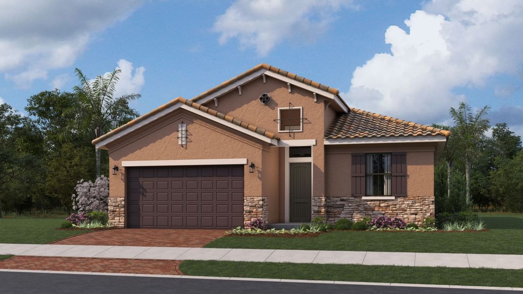 Representative exterior photo of a completed home built from the Jordan by Kolter Homes in Esprit at Avenir, Palm Beach Gardens, FL (Image 2).