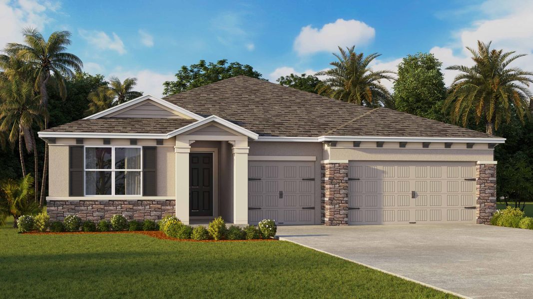 Representative exterior photo of a completed home built from the Camden by D.R. Horton in Tartan Farms at Winding Oaks, Ocala, FL (Image 25).