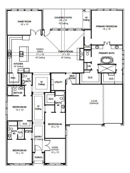 2D floor plan layout for the 3310W by Perry Homes in Terraces 82'/100', Rockwall, TX (Image 3).