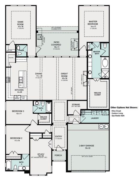 2D floor plan layout for the Teramo by Sitterle Homes in Audubon 60’s, Magnolia, TX (Image 3).