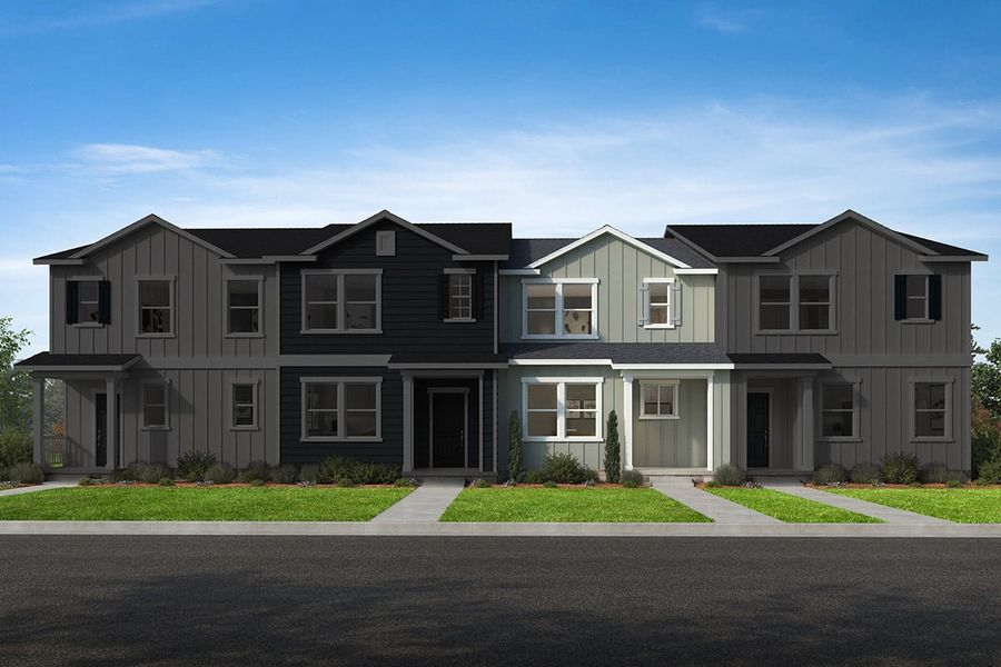 Representative exterior photo of a completed home built from the 1306 by KB Home in Gatsby Station Townhomes, Raleigh, NC (Image 5). Representative exterior photo of a completed home built from the 1306 by KB Home in Gatsby Station Townhomes, Raleigh, NC (Image 5).