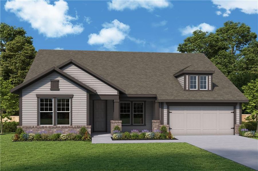 Front exterior of a new home in Old Mill Preserve, Dallas, GA, highlighting curb appeal (Image 1). Front exterior of a new home in Old Mill Preserve, Dallas, GA, highlighting curb appeal (Image 1).