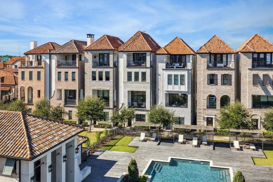 Beautiful pool view from 7526 Viano, the fourth property from the left.