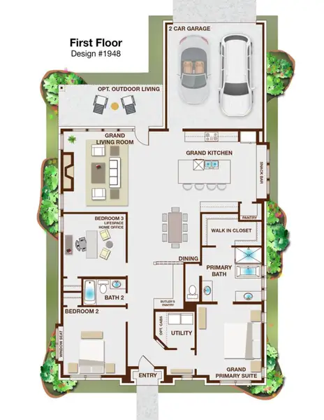 2D floor plan layout for the Royal Hampton I by Grand Homes in Goodland in Prairie Ridge, Venus, TX (Image 3).