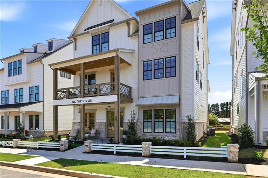 Front exterior of a new home in Echo at Crabapple, Milton, GA, highlighting curb appeal (Image 26).
