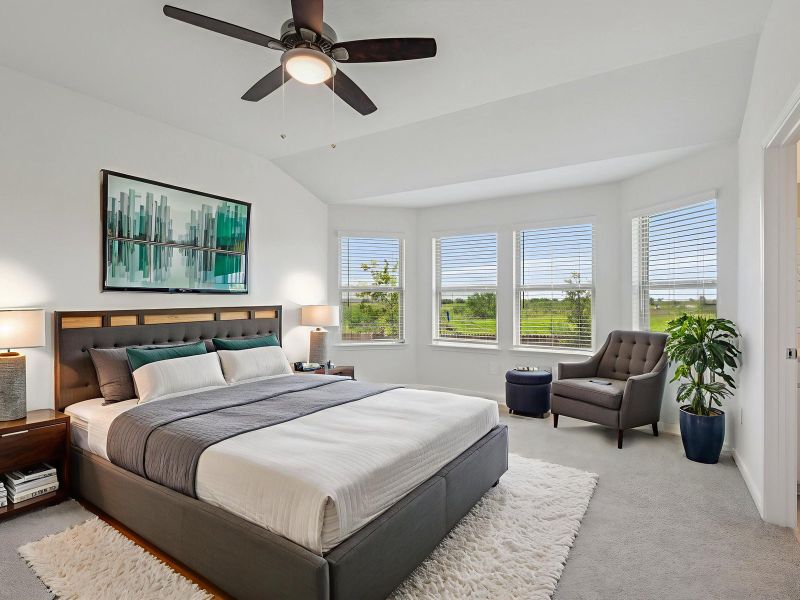 Virtually staged primary suite in the Allen floorplan at a Meritage Homes community. Virtually staged primary suite in the Allen floorplan at a Meritage Homes community.