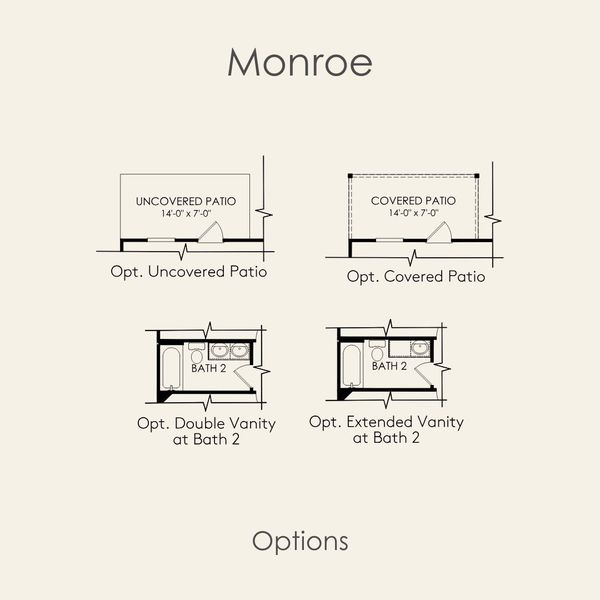2D floor plan layout for the Monroe by Pulte Homes in Saddleback at Santa Rita Ranch, Liberty Hill, TX (Image 3).