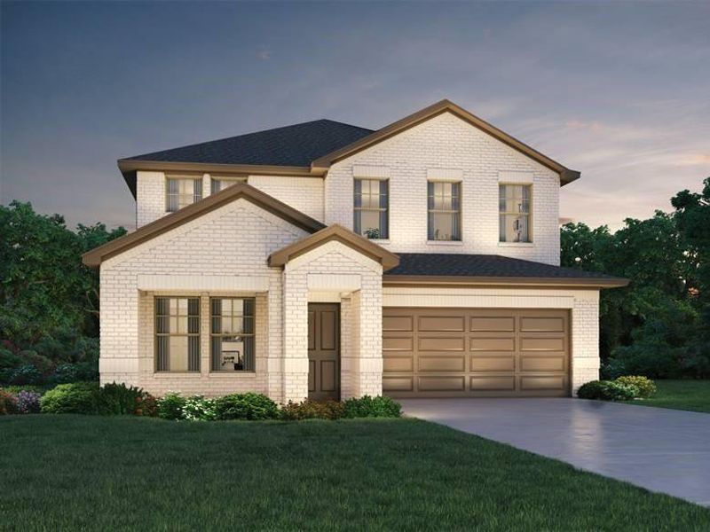 Front exterior of a new home in Heights of Barbers Hill, Mont Belvieu, TX, highlighting curb appeal (Image 1).