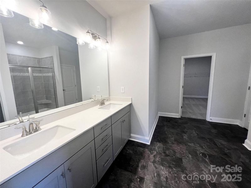 Primary bathroom with dual sinks