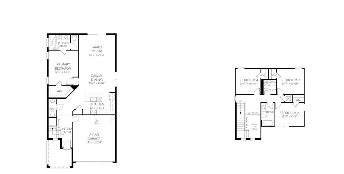 2D floor plan layout for the Elm - 19800 by Dream Finders Homes in Waterlin, St. Cloud, FL (Image 3).