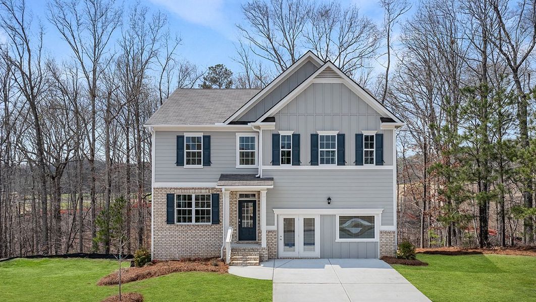 Representative exterior photo of a completed home built from the HANOVER by D.R. Horton in Lost Creek, Dallas, GA (Image 2). Representative exterior photo of a completed home built from the HANOVER by D.R. Horton in Lost Creek, Dallas, GA (Image 2).