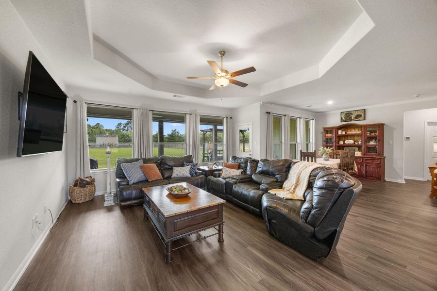 Open-concept kitchen and living.