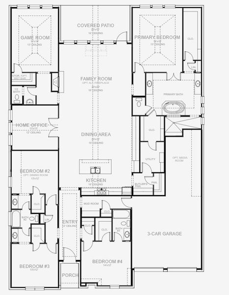 2D floor plan layout for the 3430W by Perry Homes in Sonoma Verde 70', Rockwall, TX (Image 3). 2D floor plan layout for the 3430W by Perry Homes in Sonoma Verde 70', Rockwall, TX (Image 3).