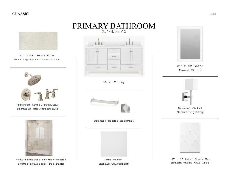 Classic Look Palette 2: Primary Bathroom Selection Sheet (*Artist rendering used for illustration purposes only.)