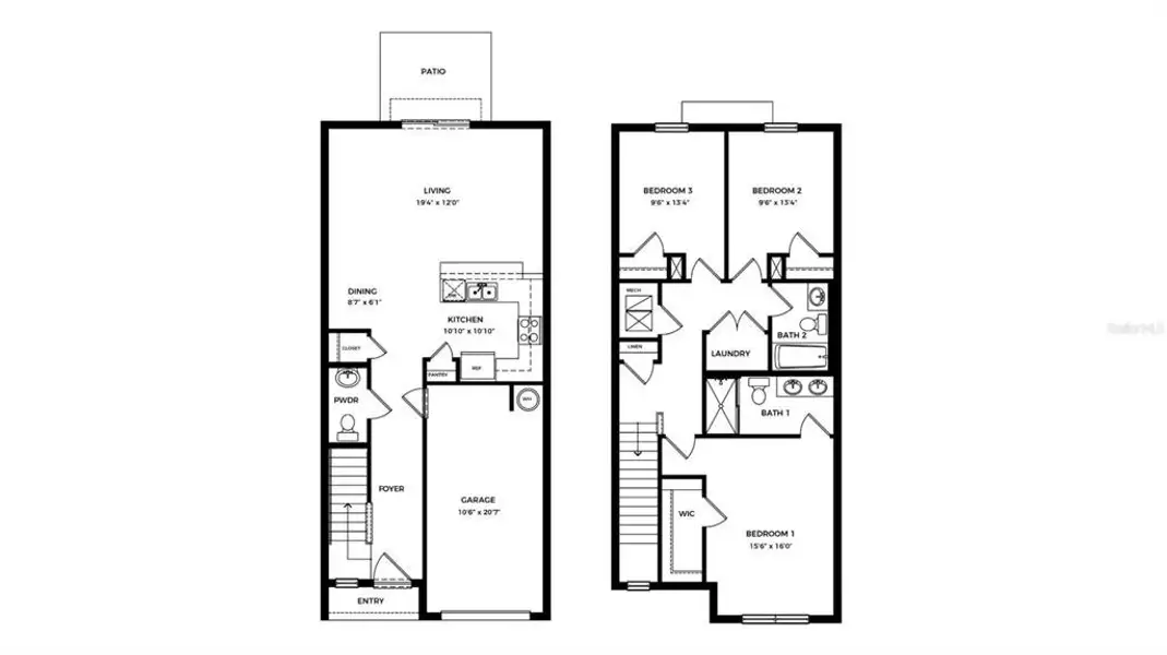2D floor plan layout of this home in Townes at Island Lake, Pinellas Park, FL (Image 4).