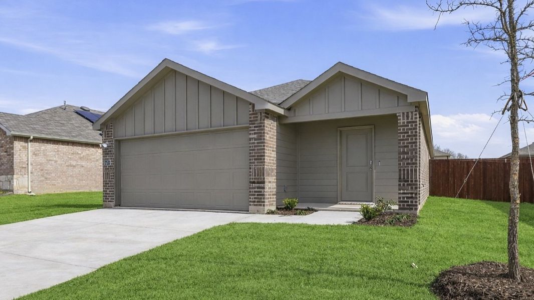 Front exterior of a new home in Leonard Crossing, Leonard, TX, highlighting curb appeal (Image 1). Front exterior of a new home in Leonard Crossing, Leonard, TX, highlighting curb appeal (Image 1).