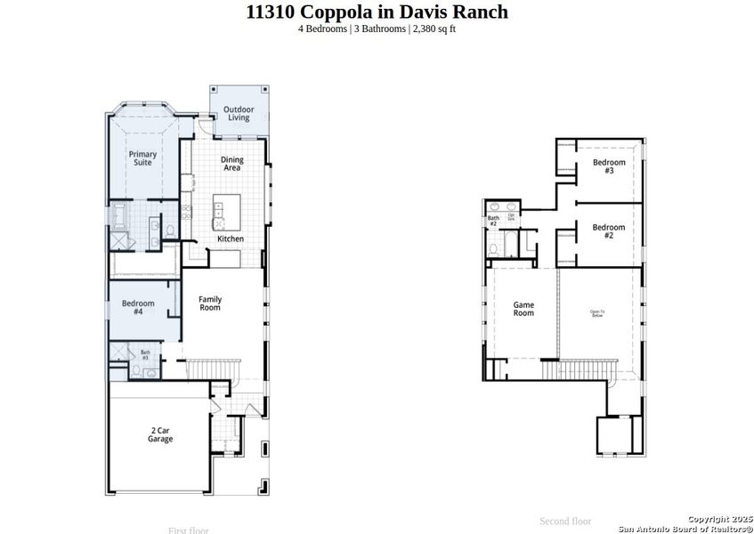 2D floor plan layout of this home in Davis Ranch: 45ft. lots, San Antonio, TX (Image 4).