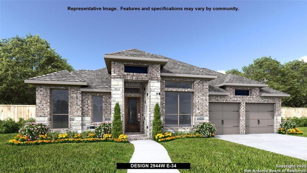 Front exterior of a new home in Alsatian Oaks 60', Castroville, TX, highlighting curb appeal (Image 1).