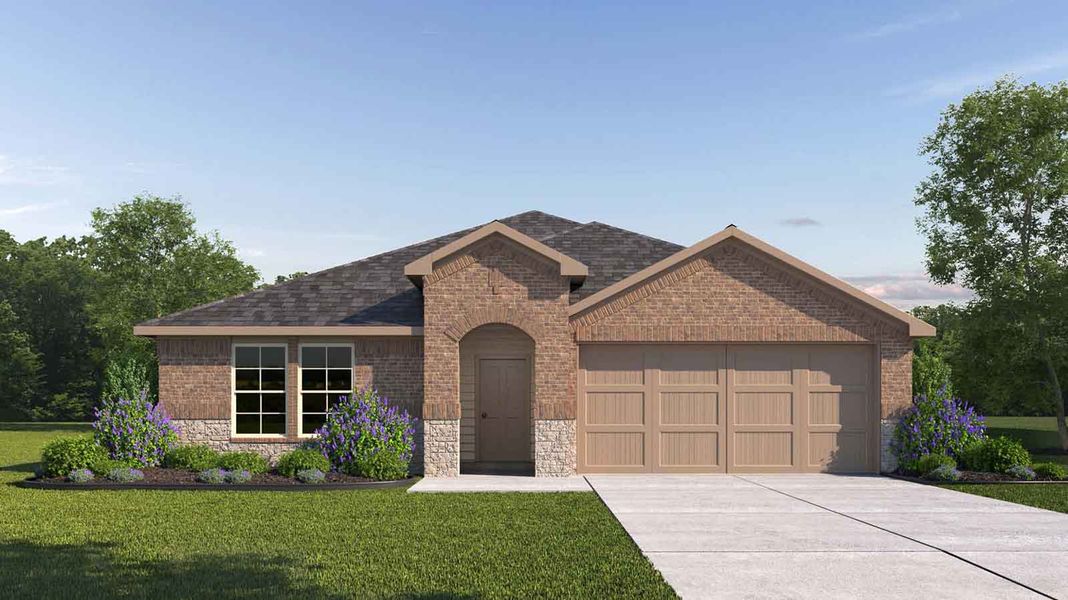 Front exterior of a new home in Canterra Creek 45' and 50' Homesites, Iowa Colony, TX, highlighting curb appeal (Image 2).