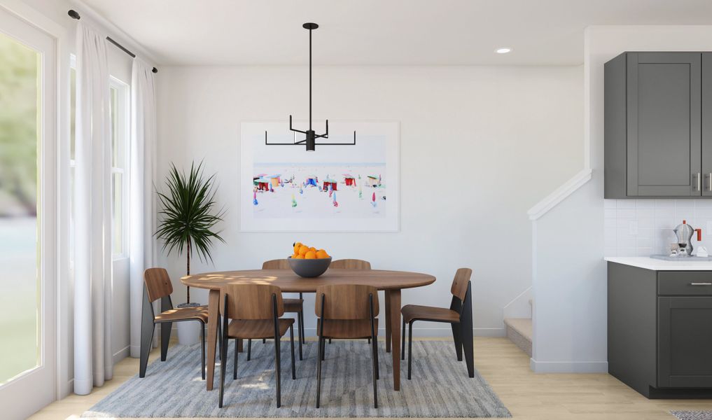 Dining area with chandelier