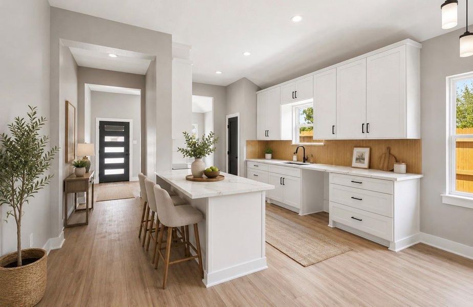 Virtually staged kitchen.