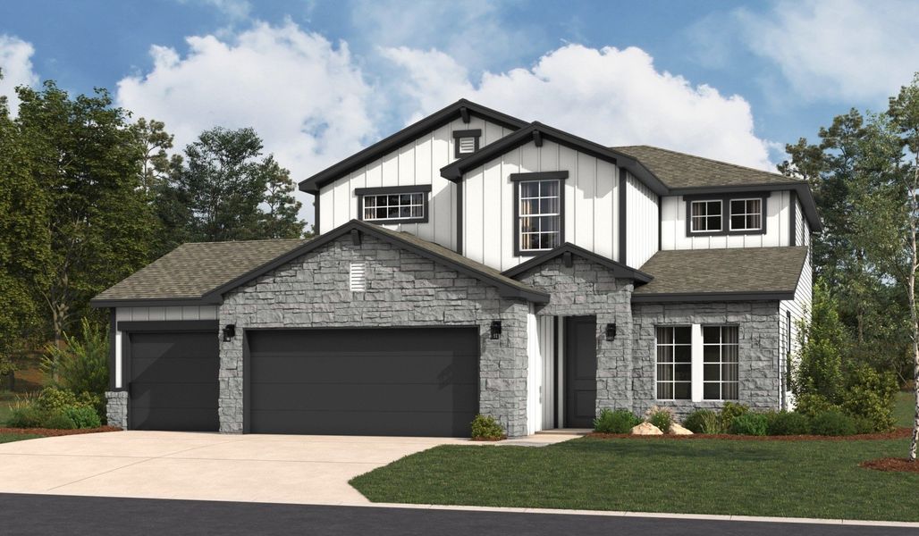 Representative exterior photo of a completed home built from the Bandera by Hakes Brothers in Hickory Ridge Estates, Elmendorf, TX (Image 1). Representative exterior photo of a completed home built from the Bandera by Hakes Brothers in Hickory Ridge Estates, Elmendorf, TX (Image 1).