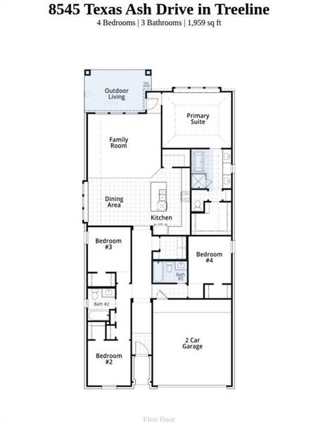 2D floor plan layout of this home in Treeline, Justin, TX (Image 3).