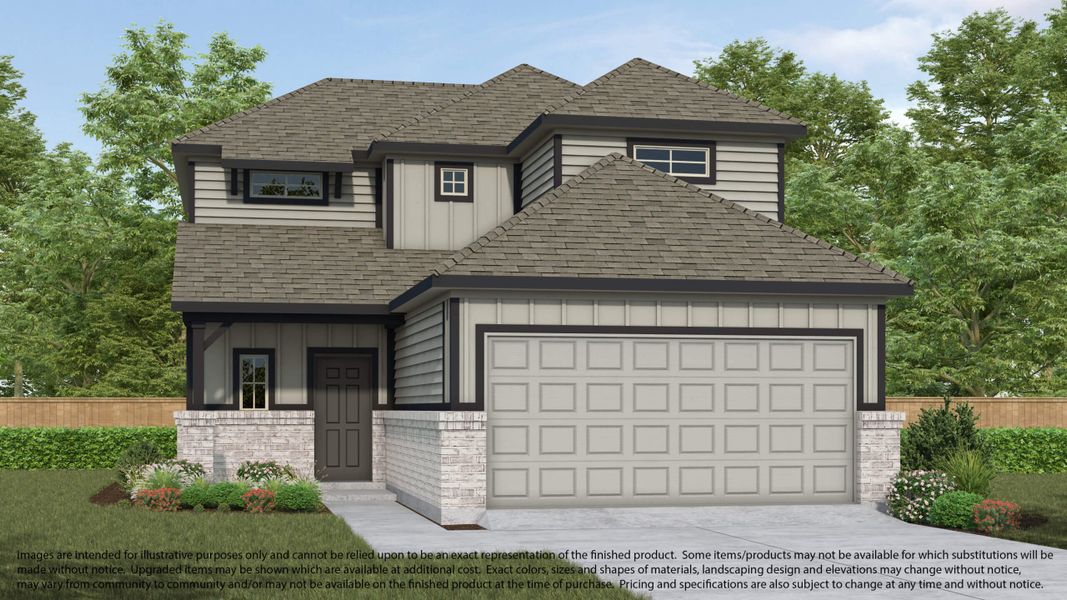 Representative exterior photo of a completed home built from the Plan 140 by Long Lake Ltd. in Huntington Place, Rosharon, TX (Image 1).