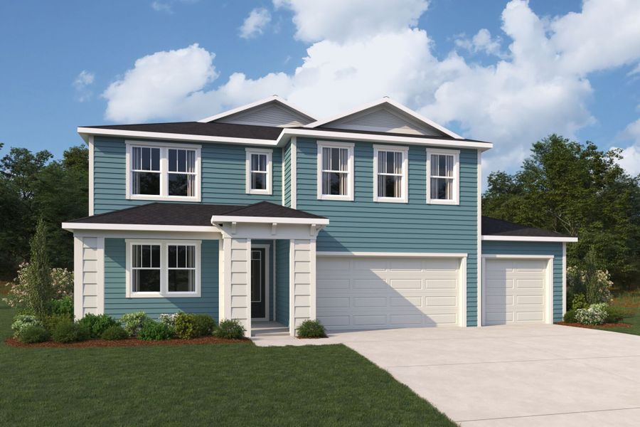 Representative exterior photo of a completed home built from the Kingsley by Mattamy Homes in RiverTown - Forest, St. Johns, FL (Image 1). Representative exterior photo of a completed home built from the Kingsley by Mattamy Homes in RiverTown - Forest, St. Johns, FL (Image 1).