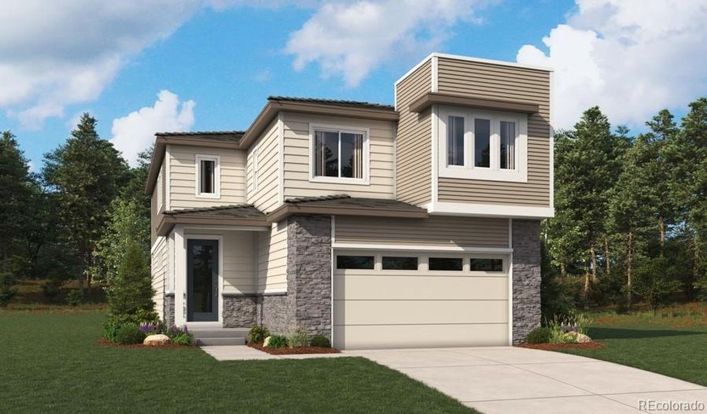 Front exterior of a new home in The Summit at Meridian, Englewood, CO, highlighting curb appeal (Image 1). Front exterior of a new home in The Summit at Meridian, Englewood, CO, highlighting curb appeal (Image 1).