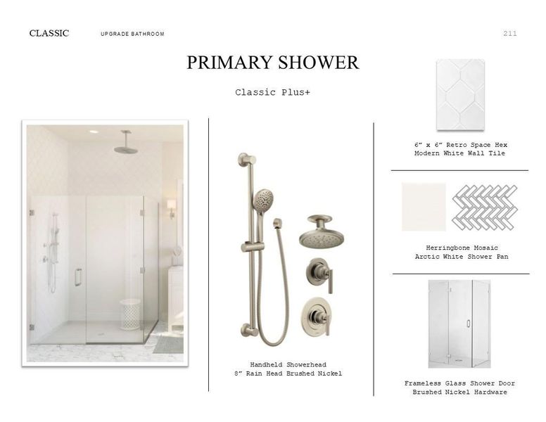 Classic Look Palette 4: Primary Bathroom Selection Sheet (*Artist rendering used for illustration purposes only.) Classic Look Palette 4: Primary Bathroom Selection Sheet (*Artist rendering used for illustration purposes only.)