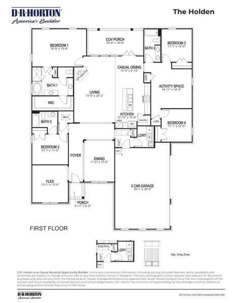 2D floor plan layout for the HOLDEN by D.R. Horton in Harvest Point, Spring Hill, TN (Image 5).